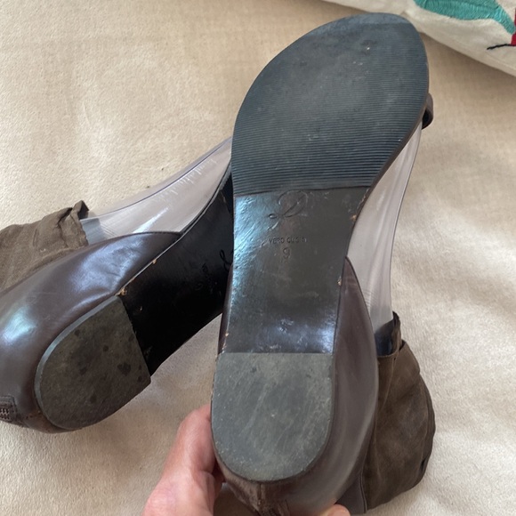 Delman, minimalist strap sandals, leather, ankle chiffon fabric, brown size 9 - Picture 5 of 14